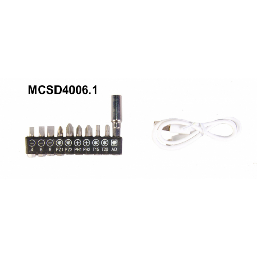 Викрутка поворотна акумуляторна 4V, Li-ion, 1.5 Ач, 250 об/хв, 3.5 Нм, реверс, USB, аксесуар. 10шт MPT MCSD4006.1
