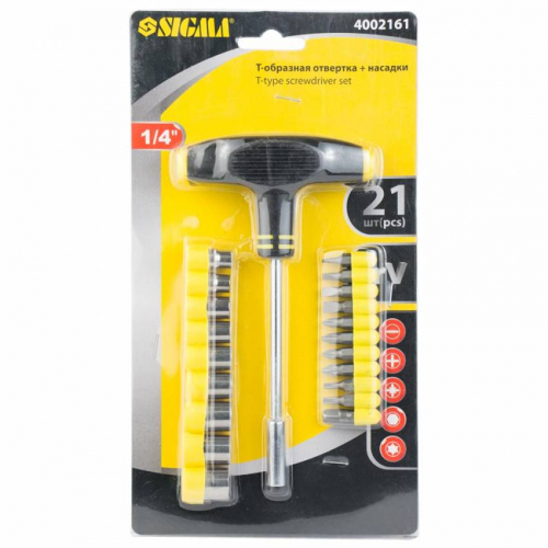 Викрутка з Т-подібною ручкою та насадками 21шт CrV Sigma (4002161)