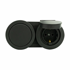 Вимикач 1-клавішний + Розетка з заземленням з кришкою антрацит xOne