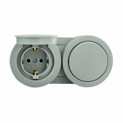 Вимикач 1-клавішний + Розетка з заземленням з кришкою сірий xOne