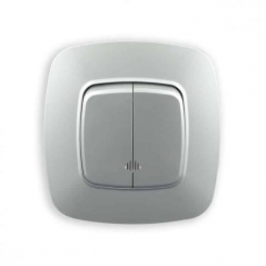 Вимикач 2-клавішний з підсвіткою срібло ELA