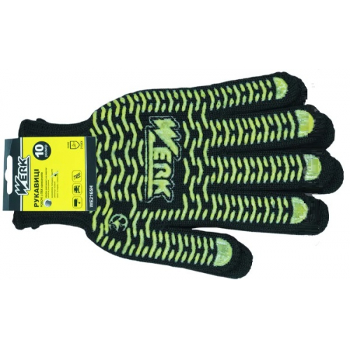 BP-21104 Трикотажні рукавиці ХБ/ПЕ, чорний. колір, жовтий ПВХ візерунок та логотип Сталь на 1 стороні, нар.