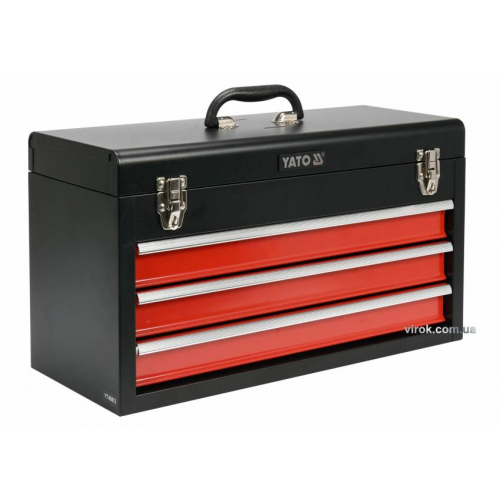 Ящик для інструменту металевий YATO з трьома ящиками, 218х300х520 мм.