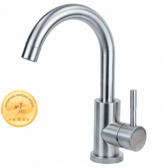 Змішувач KT Ø35 для раковини гусак вигнутий на гайці SS AQUATICA (KT-1A270P)