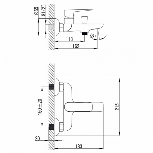 Змішувач LUGANO Ø25 для ванни литий CORSO (CH-1C147C) (9620200)