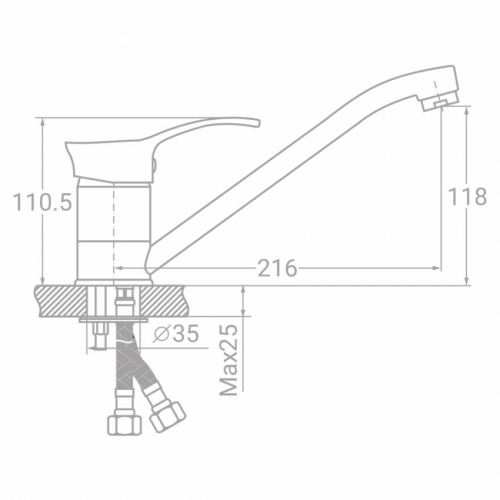 Змішувач SE Ø40 для гусячої кухні прямий 250мм на шпильці TAU (SE-2B245C)