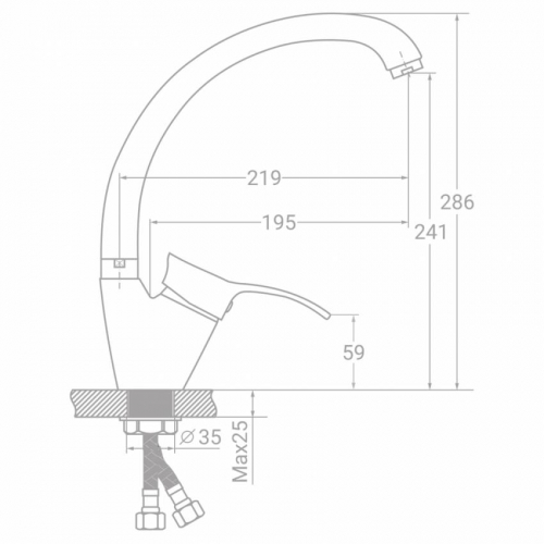 Змішувач SE Ø40 для кухні гусак вухо лат. шток на гайці TAU (SE-4B445C)