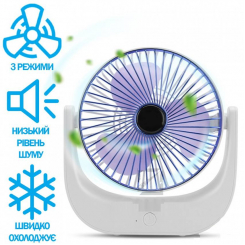 Настільний вентилятор F138 побутовий кондиціонер з 3 режимами швидкості USB безшумний, Білий/Синій